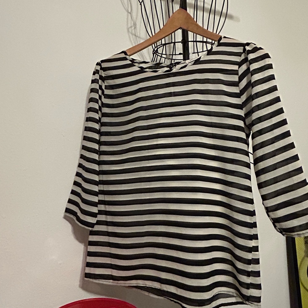 Everly Vintage Striped Black and White Women's Top, Small